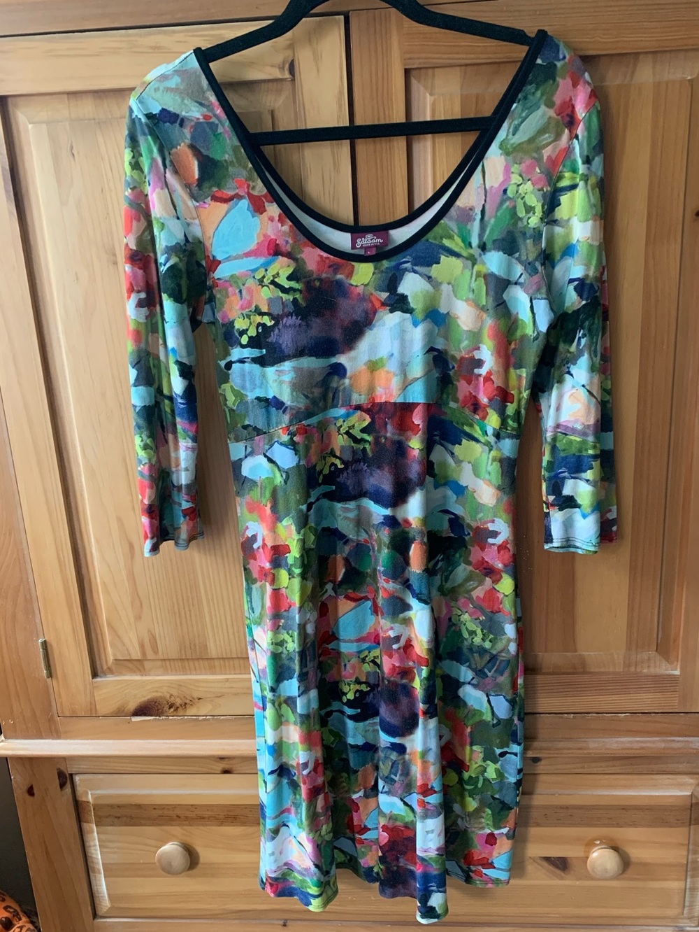 Multicolor Abstract Scoop-Neck Long Sleeve Dress